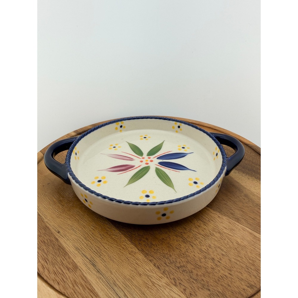 Temp-tations Old World Blue 6" Small Ceramic Brie Baker Dish with Handles